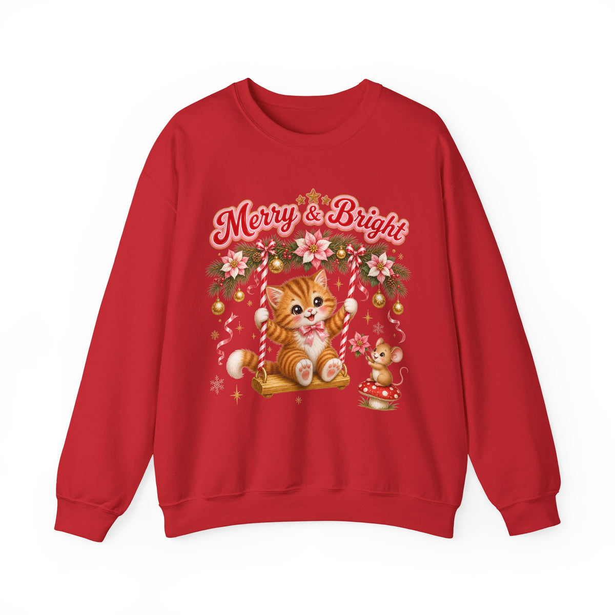 Merry & Bright Christmas Sweatshirt, Vintage Kitten Christmas Jumper
