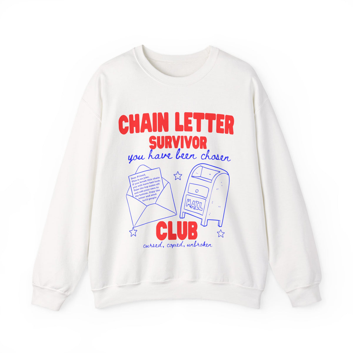 Chain Letter Survivor Club Sweatshirt | 90s Nostalgia Graphic Jumper