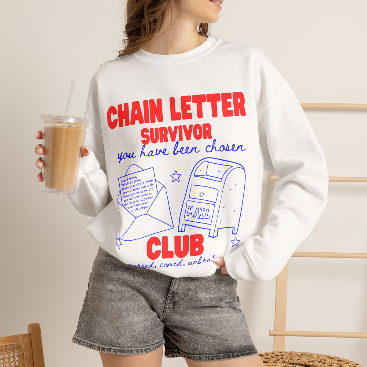 Chain Letter Survivor Club Sweatshirt | 90s Nostalgia Graphic Jumper