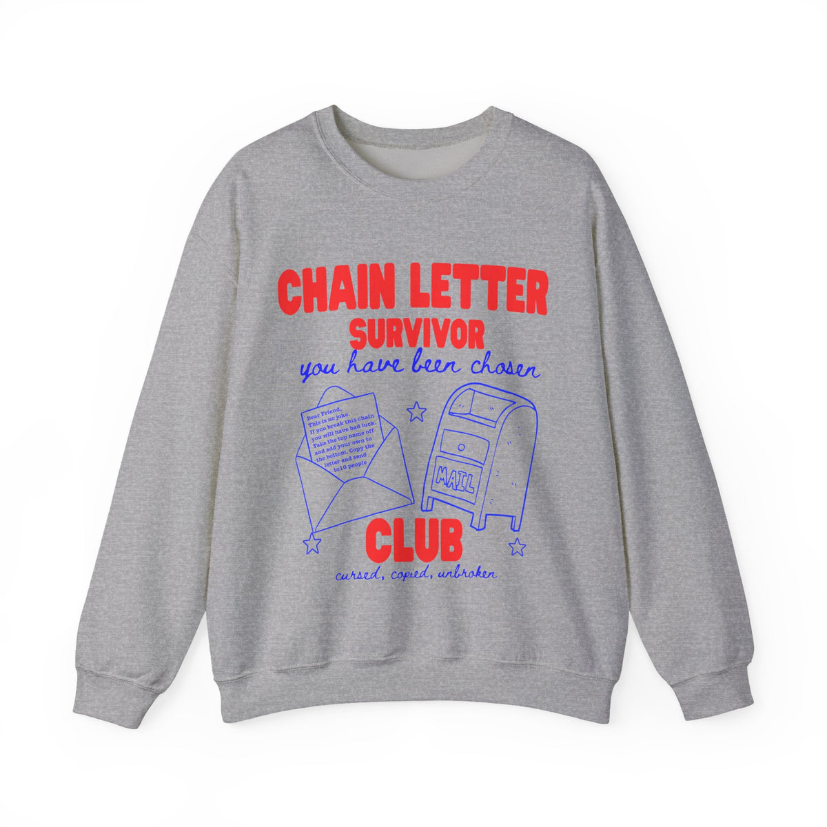 Chain Letter Survivor Club Sweatshirt | 90s Nostalgia Graphic Jumper