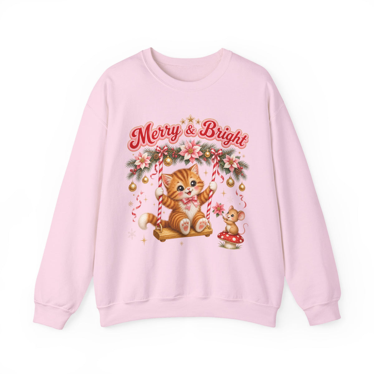 Merry & Bright Christmas Sweatshirt, Vintage Kitten Christmas Jumper
