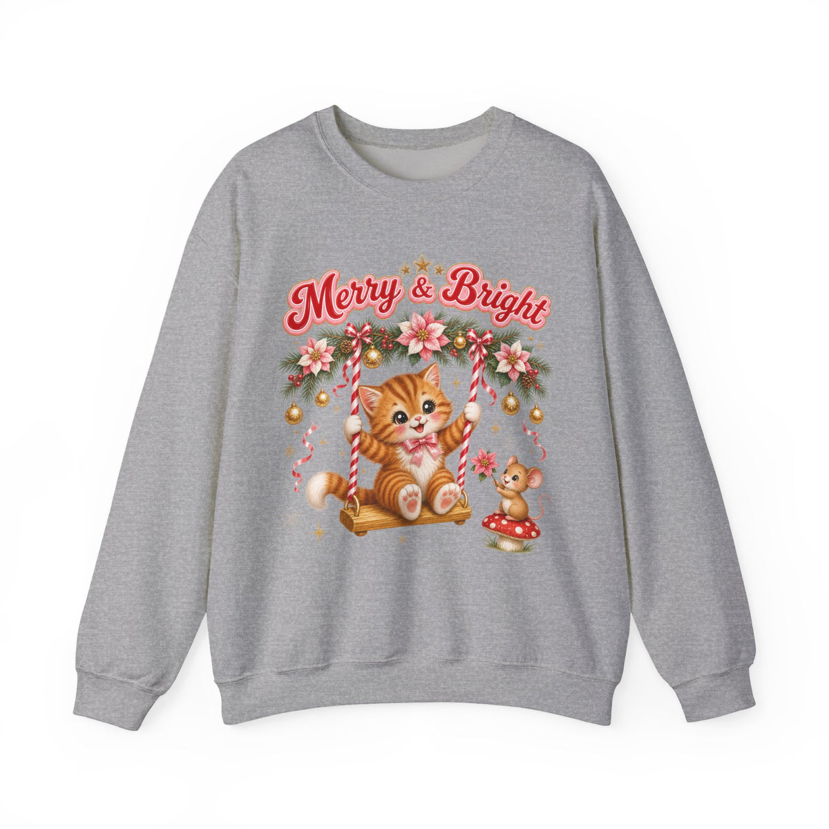 Merry & Bright Christmas Sweatshirt, Vintage Kitten Christmas Jumper