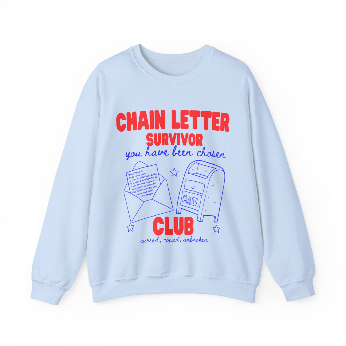 Chain Letter Survivor Club Sweatshirt | 90s Nostalgia Graphic Jumper