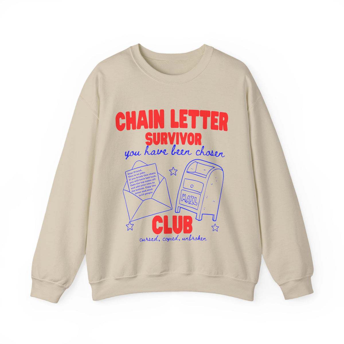 Chain Letter Survivor Club Sweatshirt | 90s Nostalgia Graphic Jumper