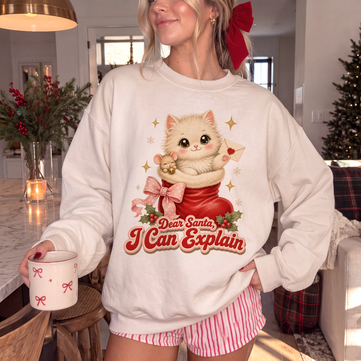 Dear Santa I Can Explain Sweatshirt, Vintage Christmas Cat Jumper