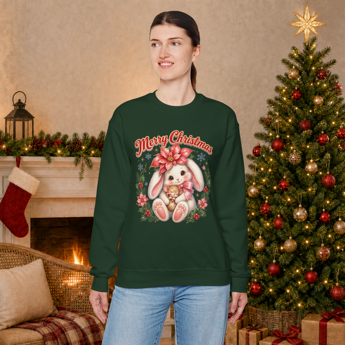 Vintage Christmas Bunny Sweatshirt, Retro Rabbit Christmas Jumper