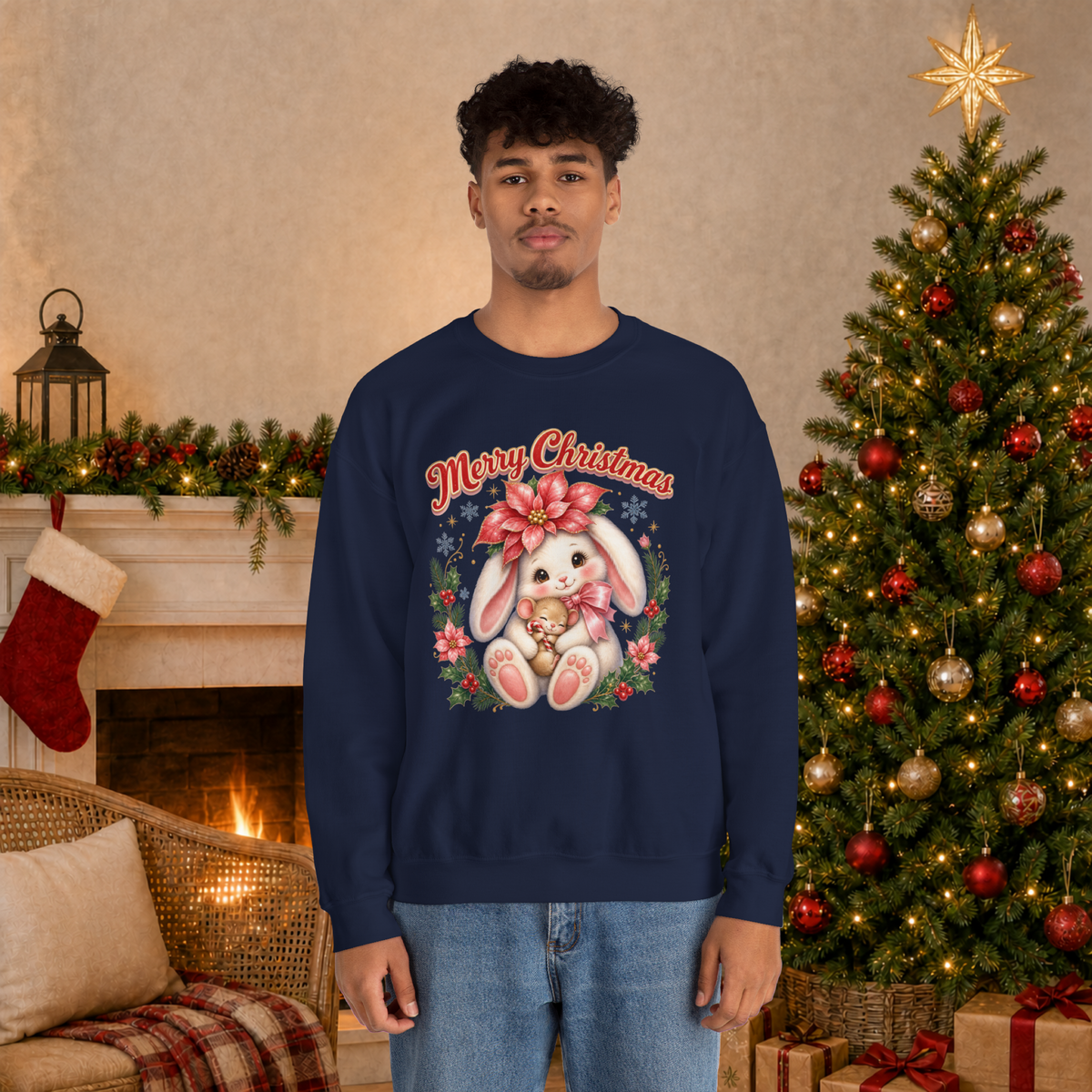 Vintage Christmas Bunny Sweatshirt, Retro Rabbit Christmas Jumper