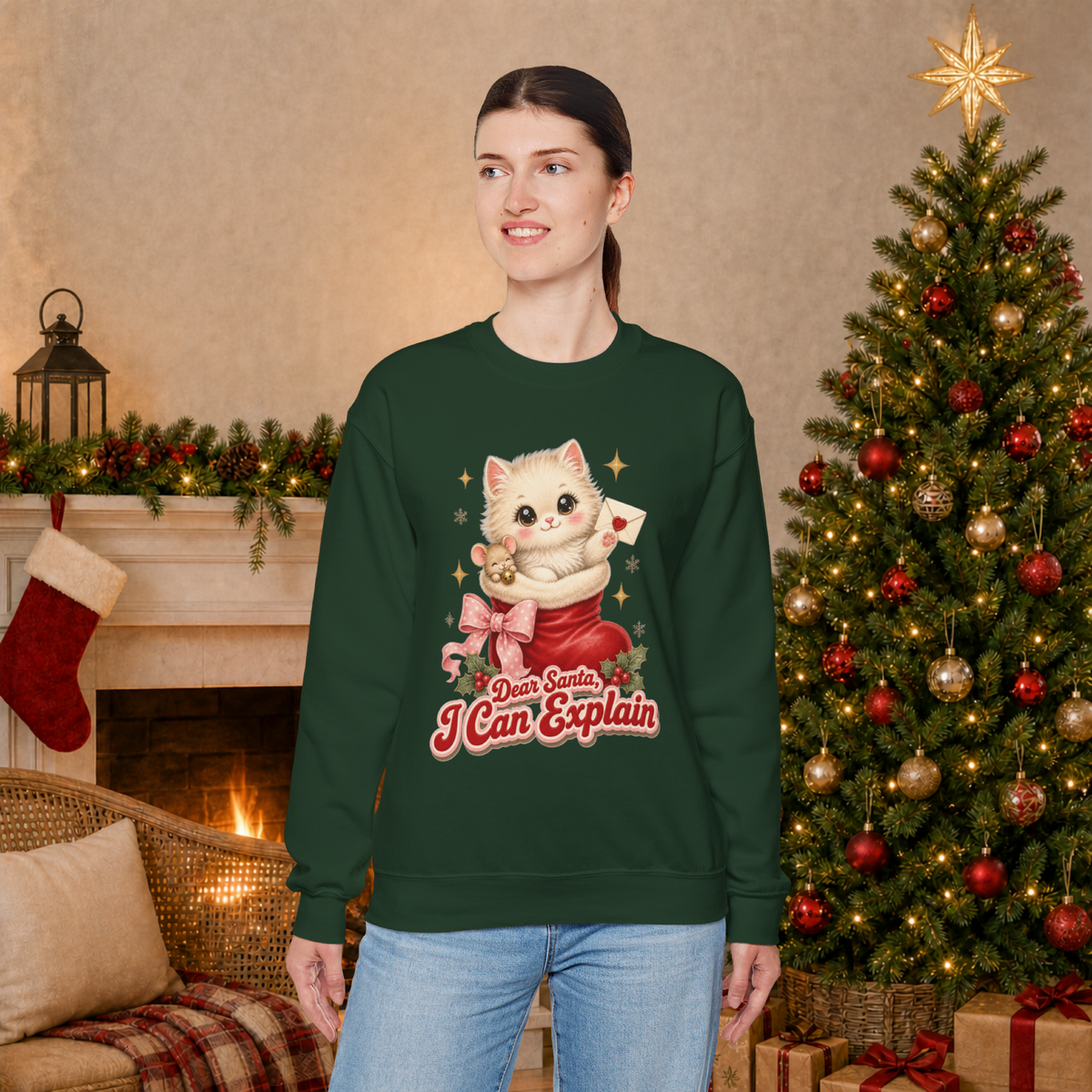 Dear Santa I Can Explain Sweatshirt, Vintage Christmas Cat Jumper