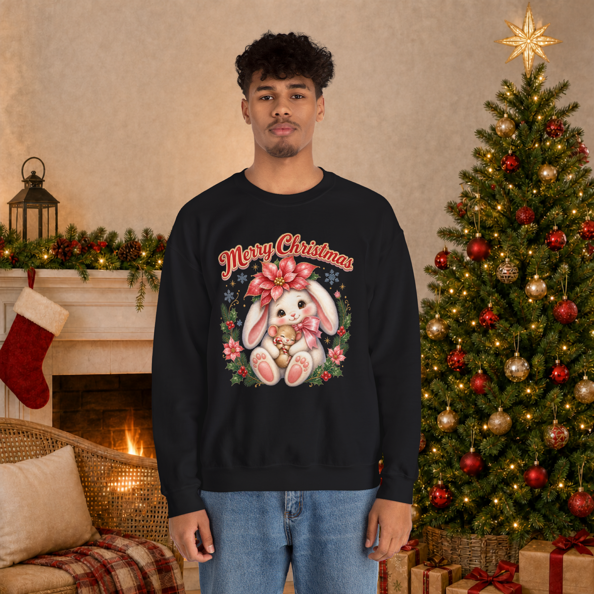 Vintage Christmas Bunny Sweatshirt, Retro Rabbit Christmas Jumper
