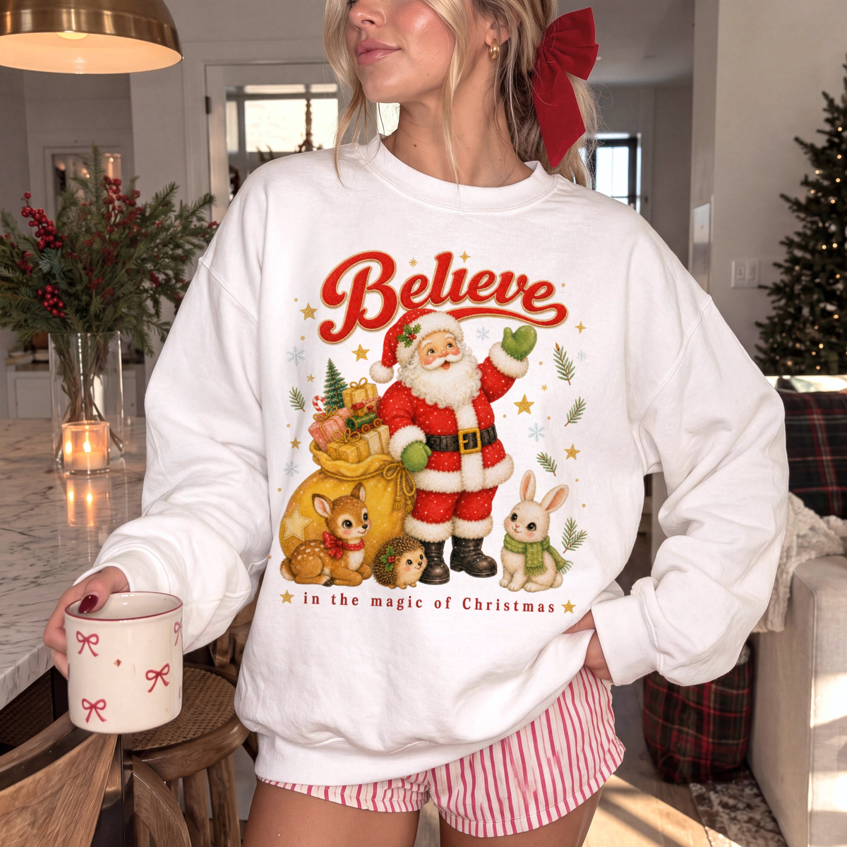 Vintage Christmas Santa Sweatshirt, Retro Animal Christmas Jumper