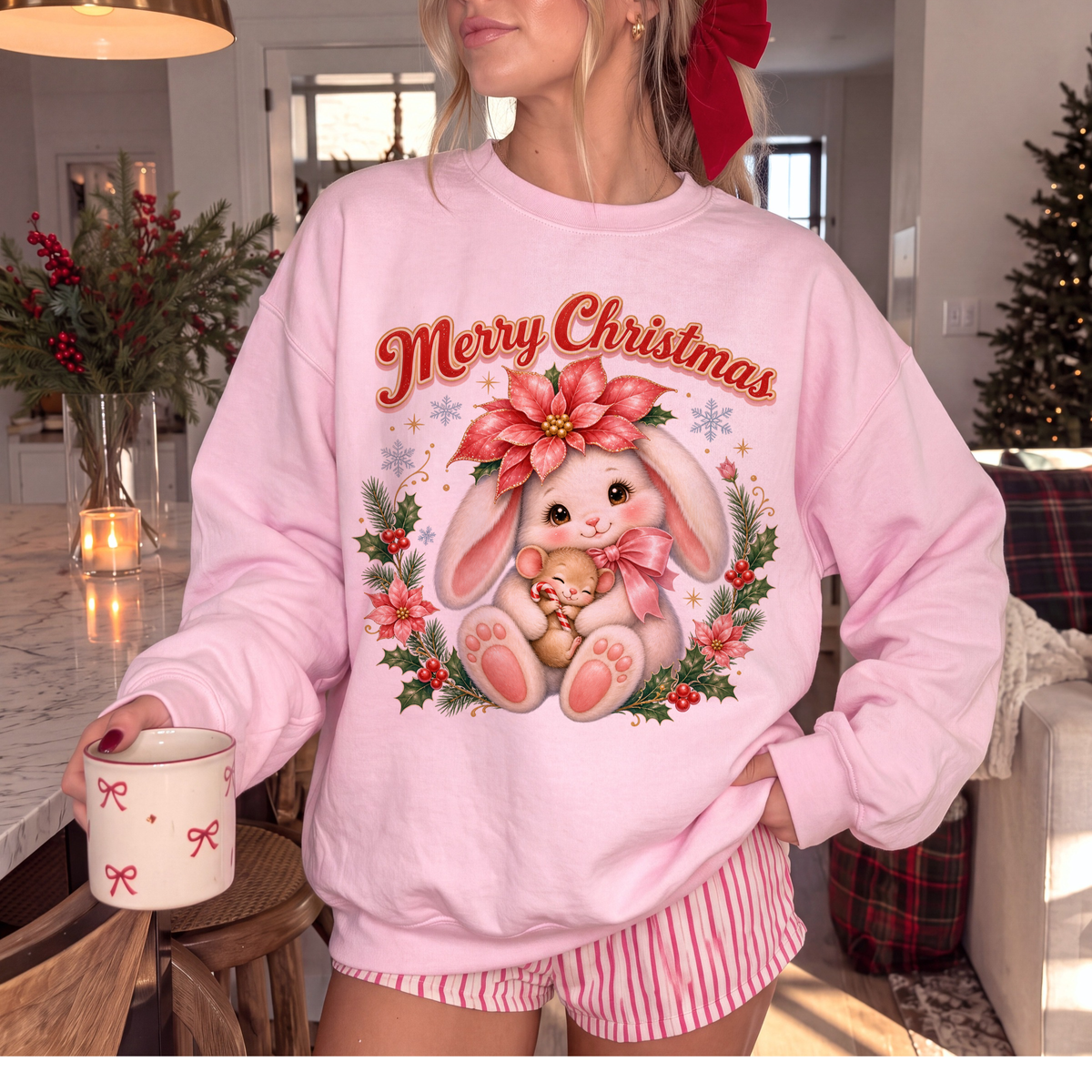 Vintage Christmas Bunny Sweatshirt, Retro Rabbit Christmas Jumper