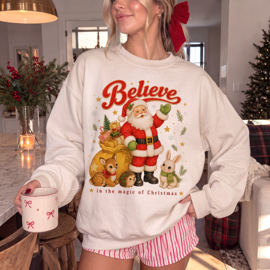 Vintage Christmas Santa Sweatshirt, Retro Animal Christmas Jumper