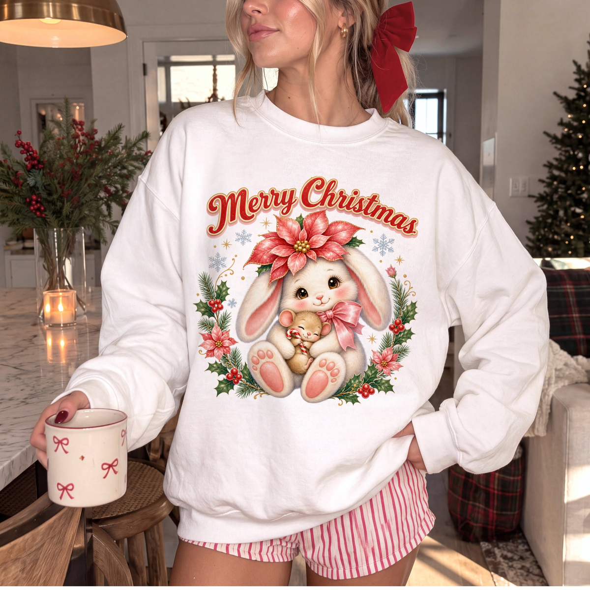 Vintage Christmas Bunny Sweatshirt, Retro Rabbit Christmas Jumper
